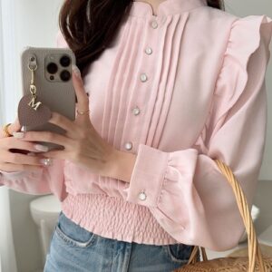 Softly Defined Pintuck Frill Blouse (Long Sleeve)