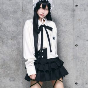 Chain Detail Bicolor Ribbon Shirt