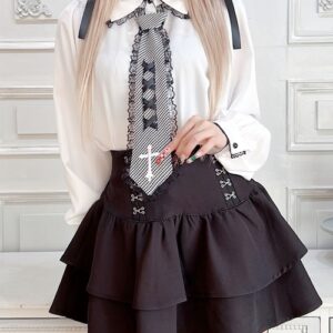 Cross Embroidery Tie Blouse