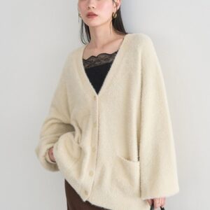 Glitter Mini Shaggy V-Neck Knit Cardigan