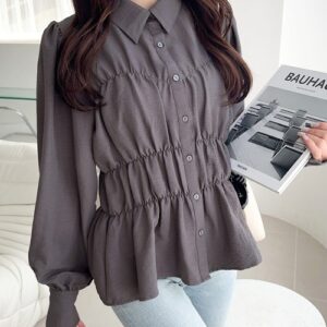 Shirred Bustier-Style Blouse with Peplum Hem