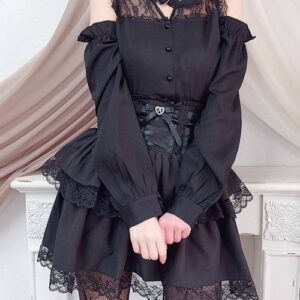 Heart buckle shoulder cut-out blouse