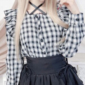 Satin ribbon frill blouse