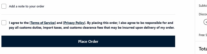 Checkout Customs Agreement Screenshot