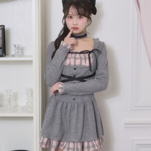Cross Ribbon Point Check Dress