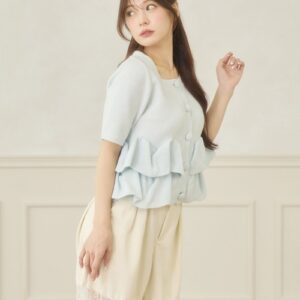 Dot Frill Peplum Knit Cardigan